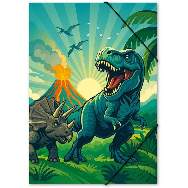itenga Organisationsmappe ITENGA Gummizugmappe Zeichenmappe A3 PP Motiv Dinosaurier - DINO WORLD