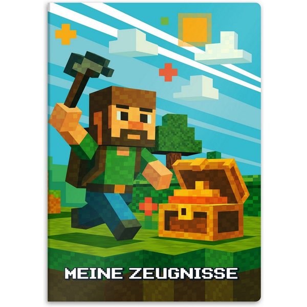 itenga Organisationsmappe itenga Zeugnismappe A4 Kunststoff Sichtbuch Motiv Blockgame PIXEL