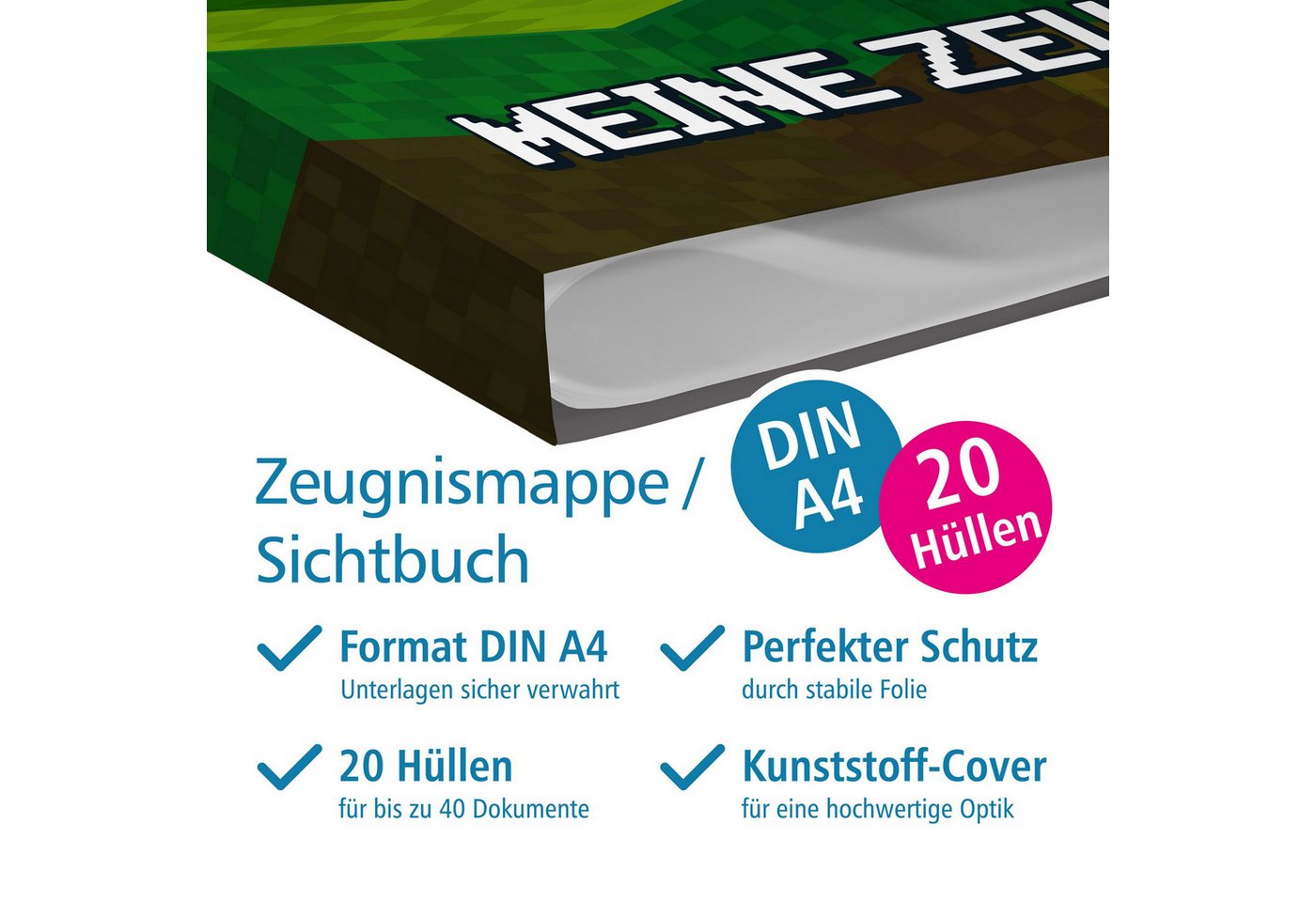 itenga Organisationsmappe itenga Zeugnismappe A4 Kunststoff Sichtbuch Motiv Blockgame PIXEL – Bild 3 von 3