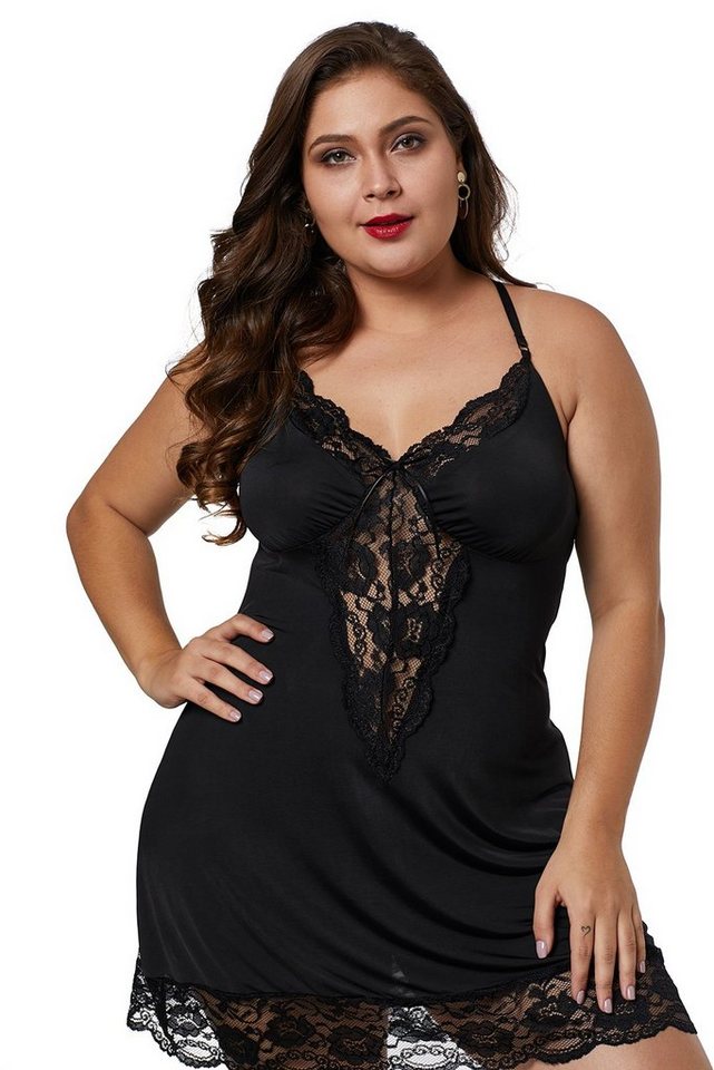 Organza Lingerie Negligé (Negligé + String) Plus Size mit toller Passform und Spitzendetails, sexy Dessous – Bild 2 von 5