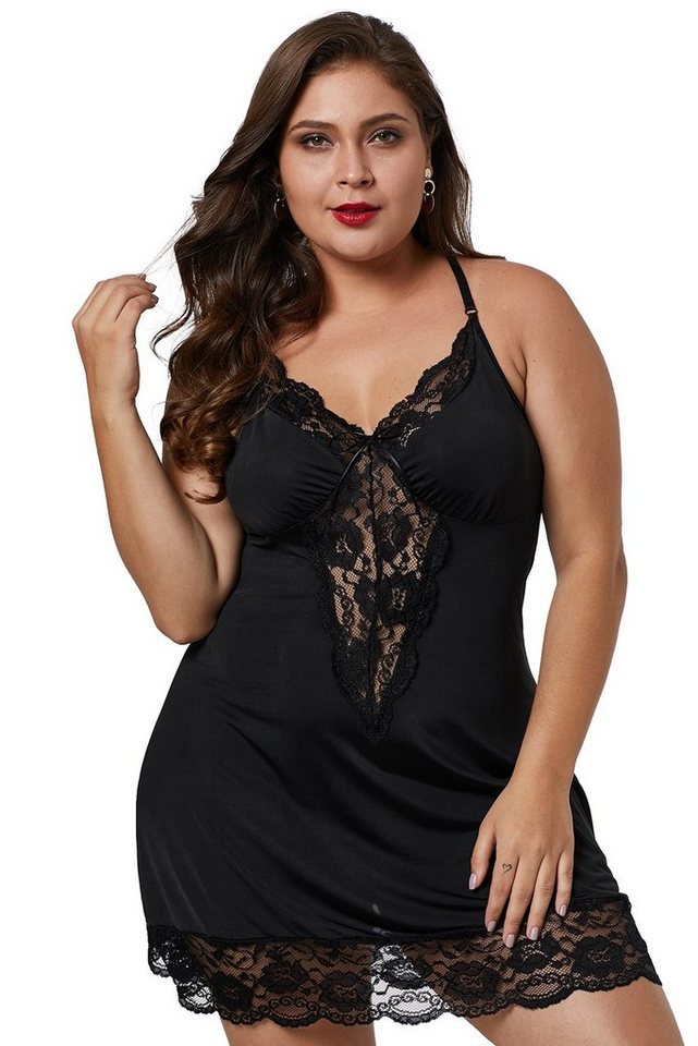 Organza Lingerie Negligé (Negligé + String) Plus Size mit toller Passform und Spitzendetails, sexy Dessous – Bild 4 von 5