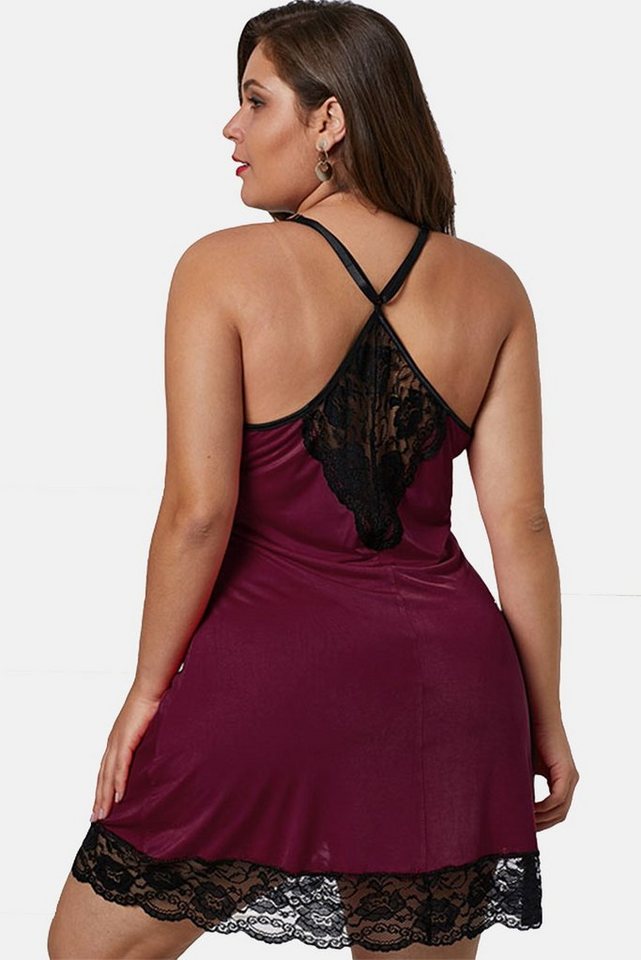 Organza Lingerie Negligé (Negligé + String) Plus Size mit toller Passform und Spitzendetails, sexy Dessous – Bild 4 von 5