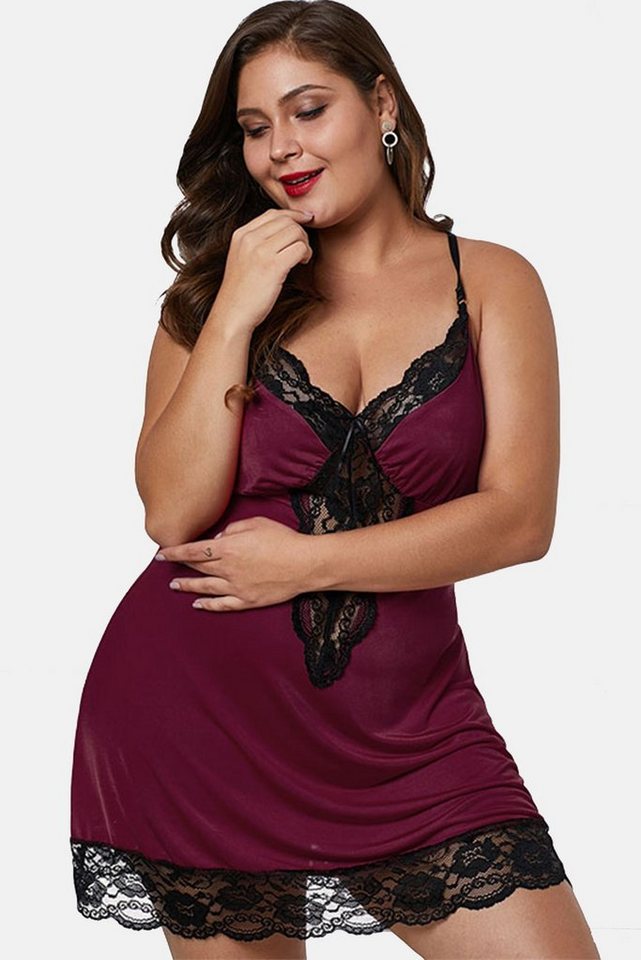 Organza Lingerie Negligé (Negligé + String) Plus Size mit toller Passform und Spitzendetails, sexy Dessous – Bild 5 von 5