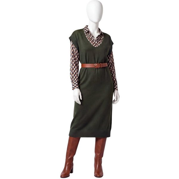 OriginalYou Strickkleid Damen Pullunderkleid Feinstrick Kleid Ärmellos mit V-Ausschnitt, One Size 38/42