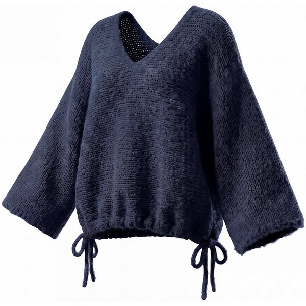 OriginalYou Strickpullover Damenpullover Grob Strick Freizeit Pulli Loop zum Binden am Saumabschluss, in Unifarbe