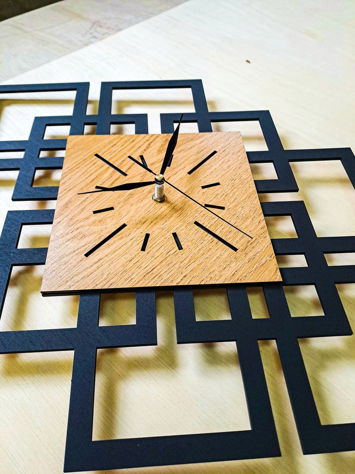 ORNAMENTI Wanduhr Groß, modern Wanduhr, Holz, Eichenfurnier, loft, minimalistisch (ohne Ticken, Wanddeko, Holzdeko, 4 Farben, hingucker Wanduhr) – Bild 2 von 5