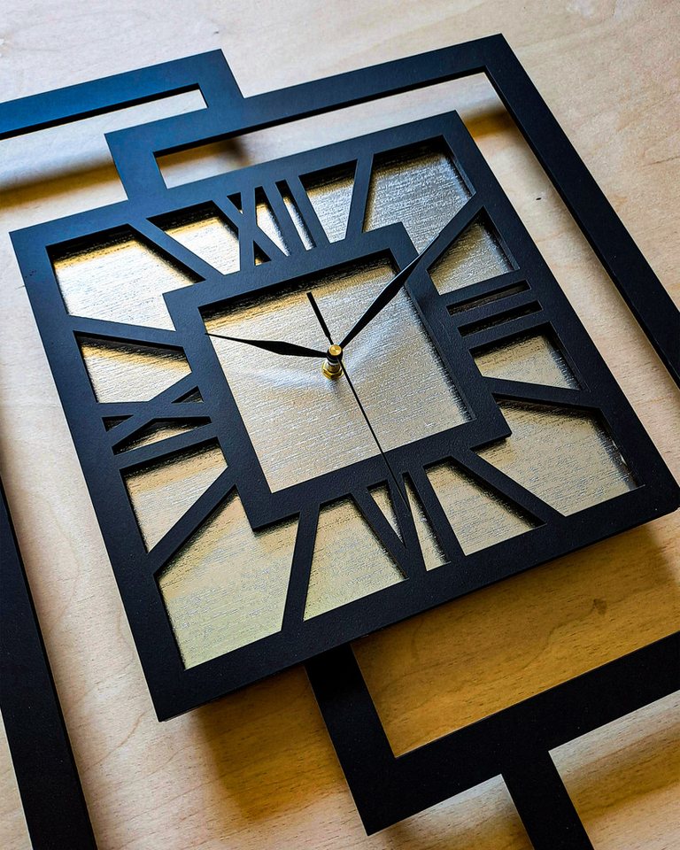 ORNAMENTI Wanduhr Grosse, moderne, geometrisch, Holz, hingucker, Loft, Rechteck (römisch, römische Ziffern, ohne Ticken, Wanddeko) – Bild 2 von 5