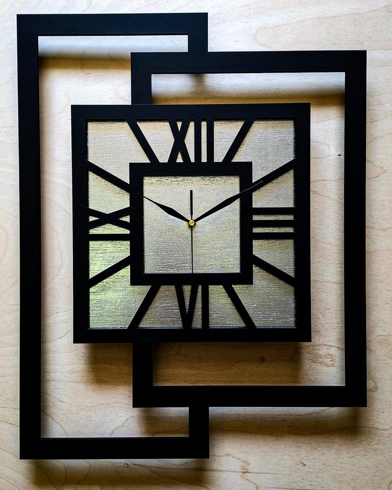 ORNAMENTI Wanduhr Grosse, moderne, geometrisch, Holz, hingucker, Loft, Rechteck (römisch, römische Ziffern, ohne Ticken, Wanddeko) – Bild 5 von 5