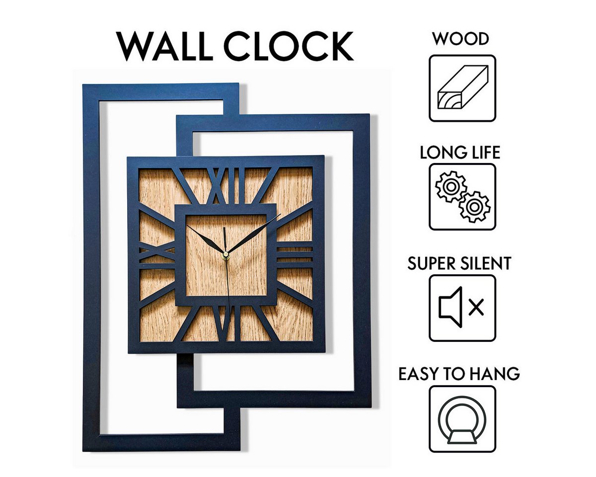 ORNAMENTI Wanduhr Grosse, moderne, geometrisch, Holz, hingucker, Loft, Rechteck (römisch, römische Ziffern, ohne Ticken, Wanddeko) – Bild 3 von 5