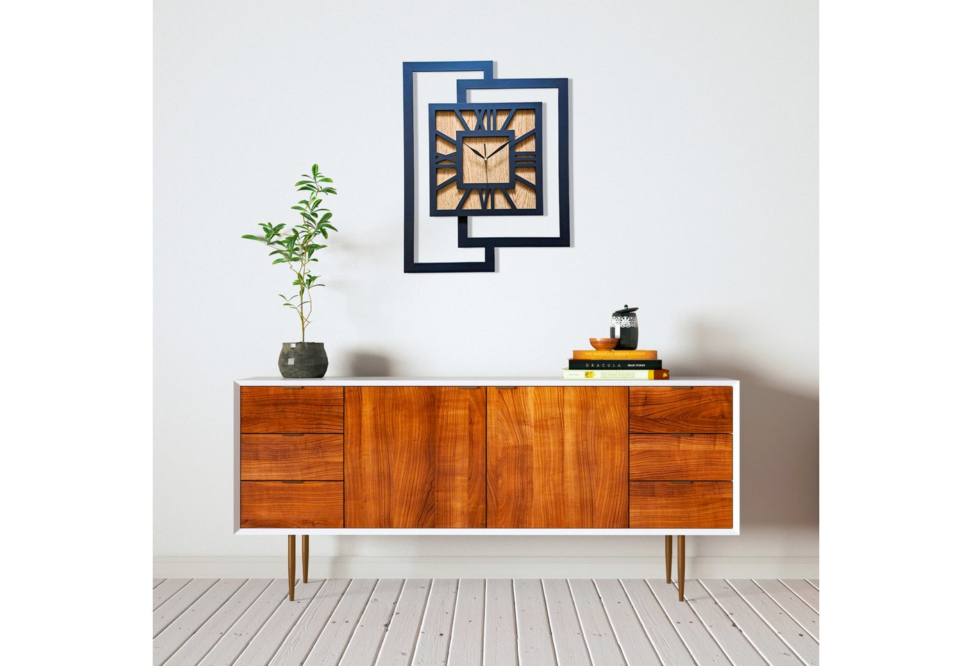 ORNAMENTI Wanduhr Grosse, moderne, geometrisch, Holz, hingucker, Loft, Rechteck (römisch, römische Ziffern, ohne Ticken, Wanddeko) – Bild 5 von 5