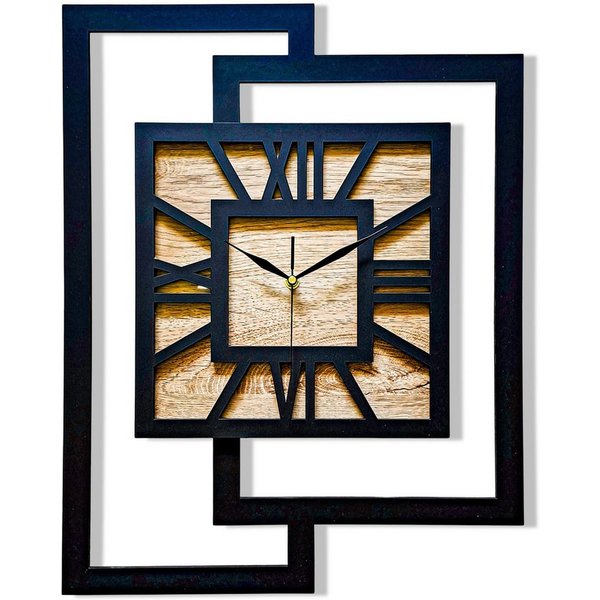 ORNAMENTI Wanduhr Grosse, moderne, geometrisch, Holz, hingucker, Loft, Rechteck (römisch, römische Ziffern, ohne Ticken, Wanddeko)
