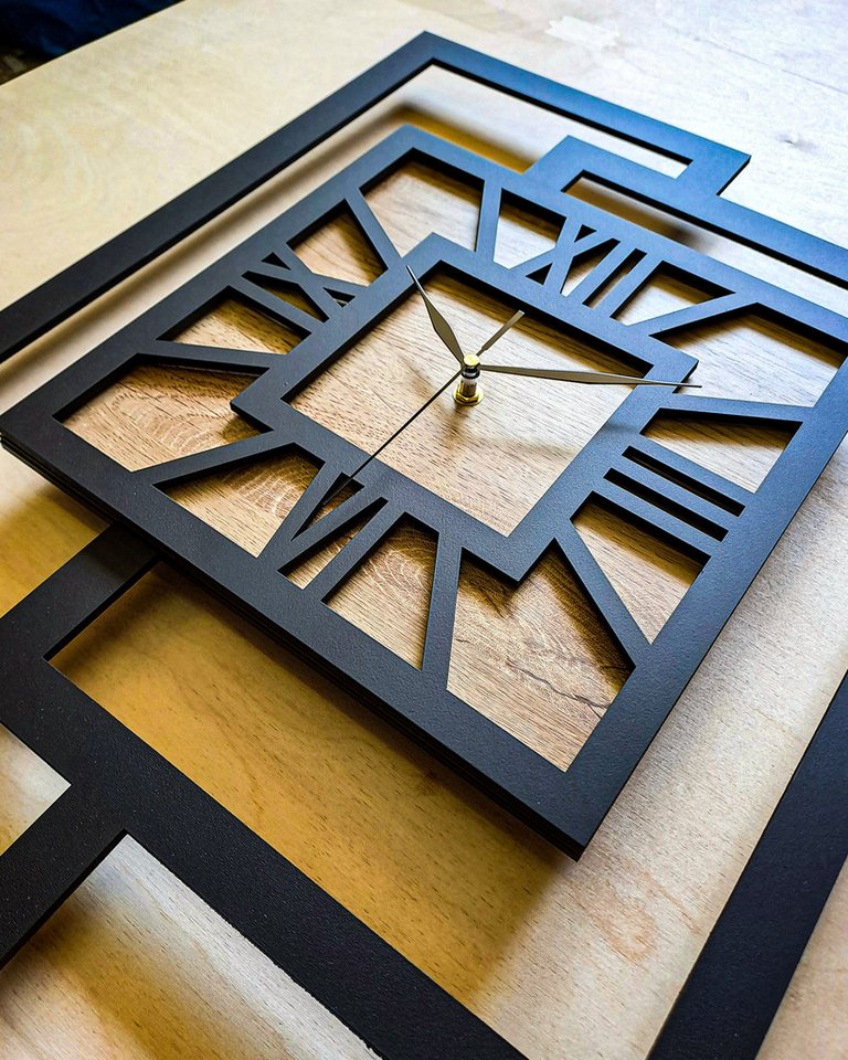 ORNAMENTI Wanduhr Grosse, moderne, geometrisch, Holz, hingucker, Loft, Rechteck (römisch, römische Ziffern, ohne Ticken, Wanddeko) – Bild 2 von 5