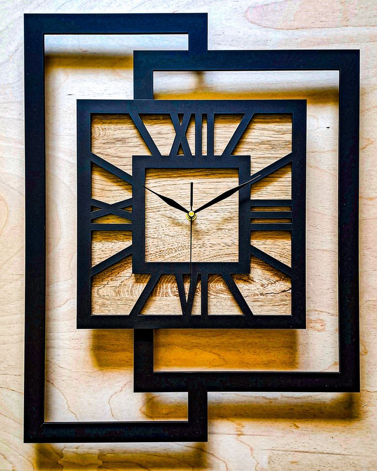 ORNAMENTI Wanduhr Grosse, moderne, geometrisch, Holz, hingucker, Loft, Rechteck (römisch, römische Ziffern, ohne Ticken, Wanddeko) – Bild 5 von 5