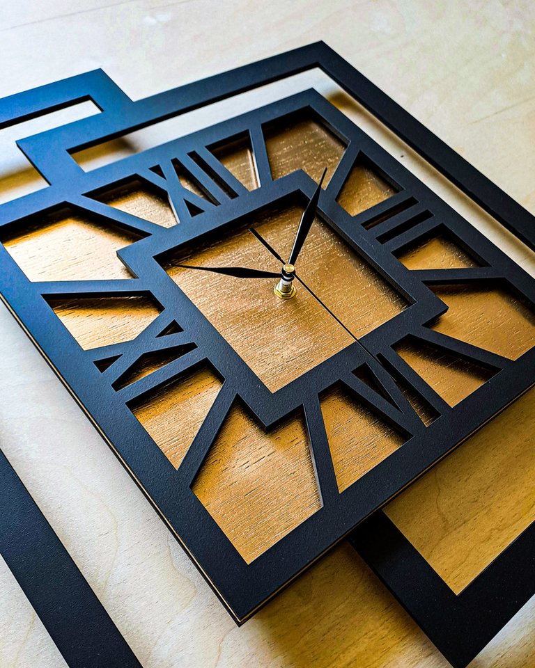 ORNAMENTI Wanduhr Grosse, moderne, geometrisch, Holz, hingucker, Loft, Rechteck (römisch, römische Ziffern, ohne Ticken, Wanddeko) – Bild 2 von 5