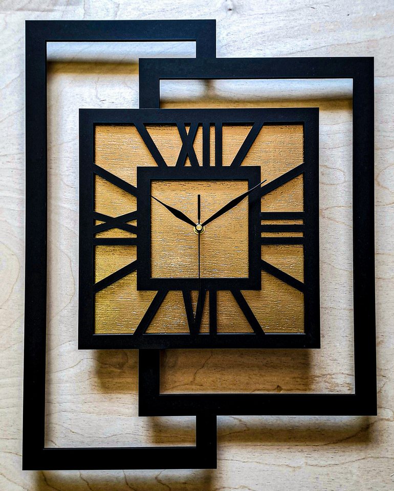 ORNAMENTI Wanduhr Grosse, moderne, geometrisch, Holz, hingucker, Loft, Rechteck (römisch, römische Ziffern, ohne Ticken, Wanddeko) – Bild 5 von 5