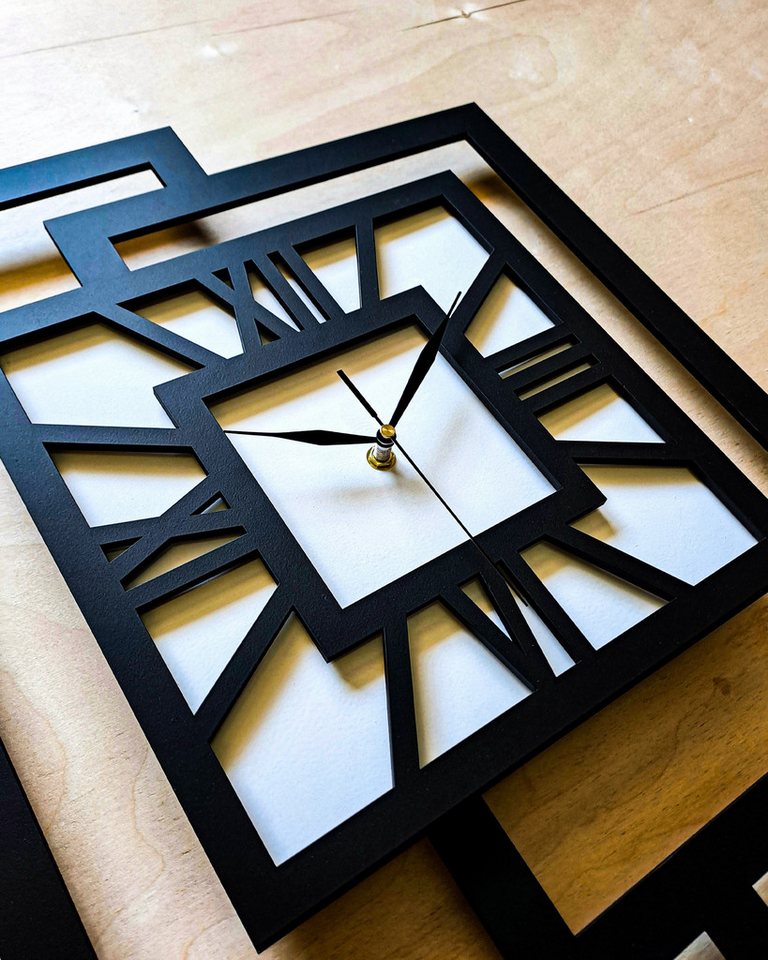 ORNAMENTI Wanduhr Grosse, moderne, geometrisch, Holz, hingucker, Loft, Rechteck (römisch, römische Ziffern, ohne Ticken, Wanddeko) – Bild 2 von 5