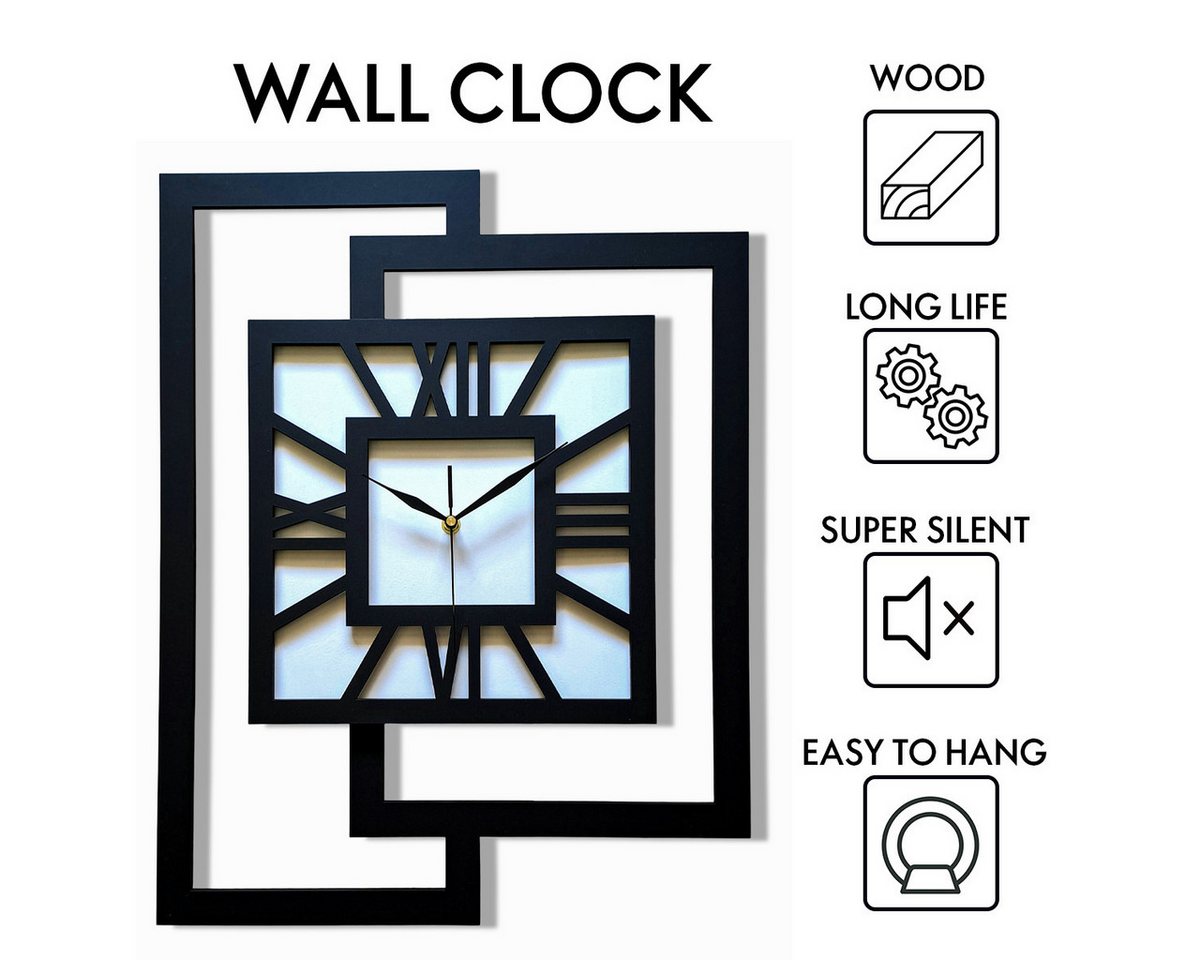 ORNAMENTI Wanduhr Grosse, moderne, geometrisch, Holz, hingucker, Loft, Rechteck (römisch, römische Ziffern, ohne Ticken, Wanddeko) – Bild 3 von 5