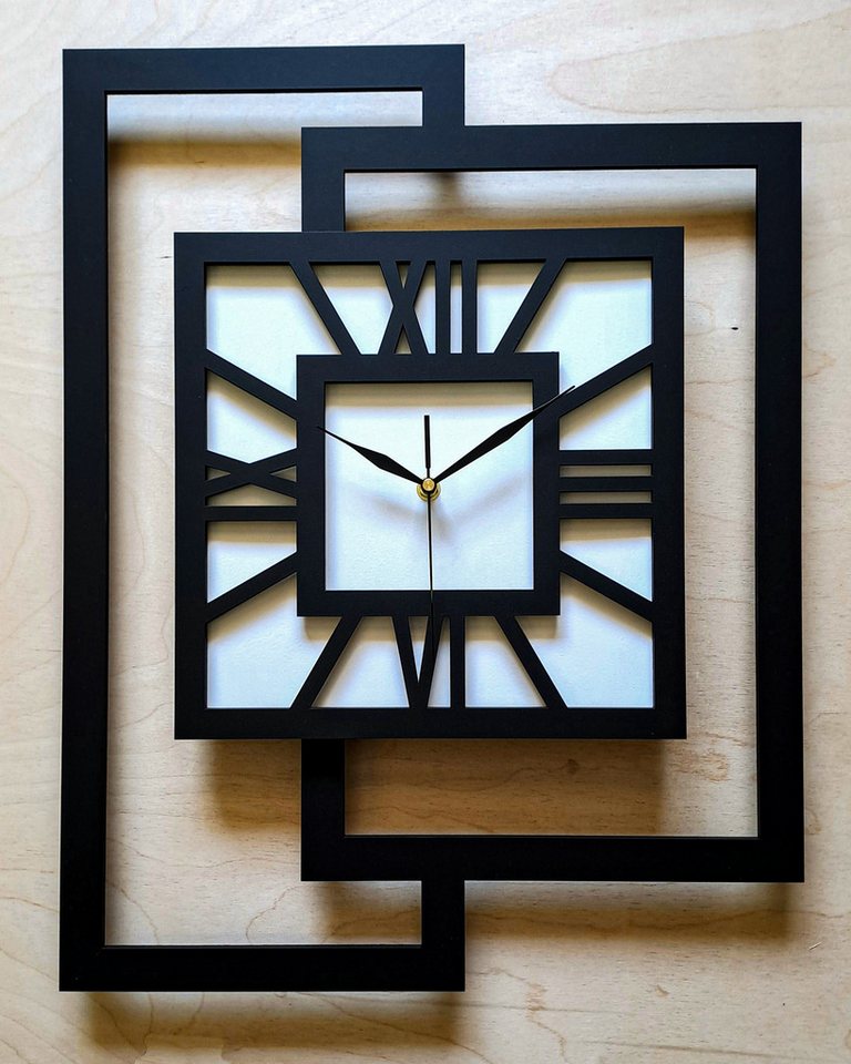 ORNAMENTI Wanduhr Grosse, moderne, geometrisch, Holz, hingucker, Loft, Rechteck (römisch, römische Ziffern, ohne Ticken, Wanddeko) – Bild 5 von 5