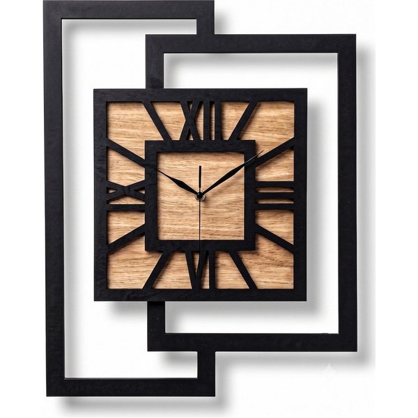 ORNAMENTI Wanduhr Große handgefertigte, moderne, aus Holz, Hingucker, 44 x 56 cm, Eiche (Rechteckig vertikal ohne Tickgeräusche für Wohnzimmer lesbare Ziffern)