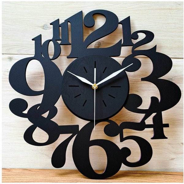ORNAMENTI Wanduhr Handmade, grosse,modern, geometrisch, holz, hingucker Wanduhr (ohne Ticken, Wanddeko, Holzdeko, 3 Größen 40, 50, 60 cm)