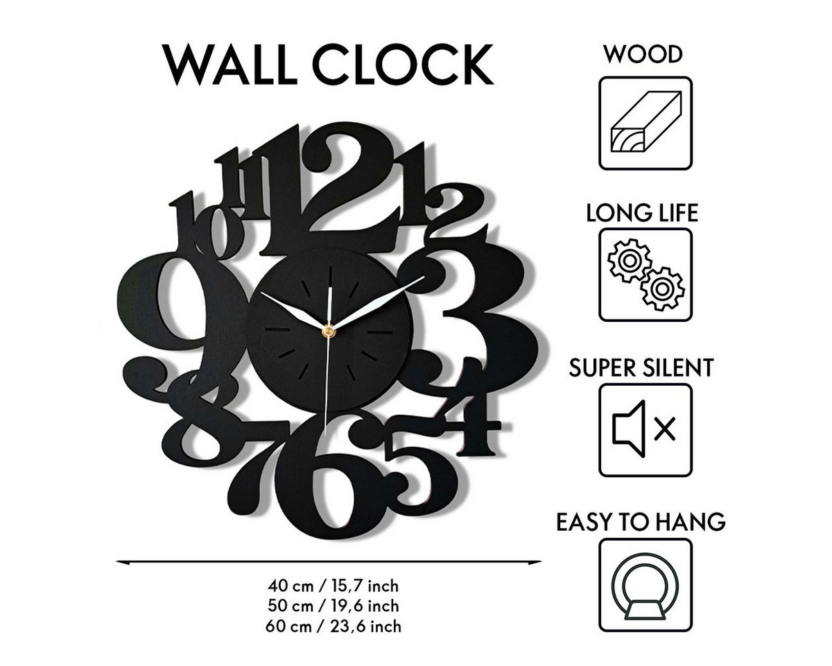 ORNAMENTI Wanduhr Handmade, grosse,modern, geometrisch, holz, hingucker Wanduhr (ohne Ticken, Wanddeko, Holzdeko, 3 Größen 40, 50, 60 cm) – Bild 3 von 5