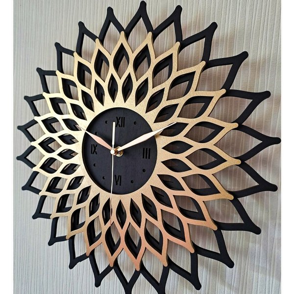 ORNAMENTI Wanduhr Sunburst, Grosse, modern, geometrisch, holz, hingucker Wanduhr (Sonne Wanduhr, ohne Ticken, Wanddeko, Holzdeko, 3 Größen 40, 50, 60 cm)