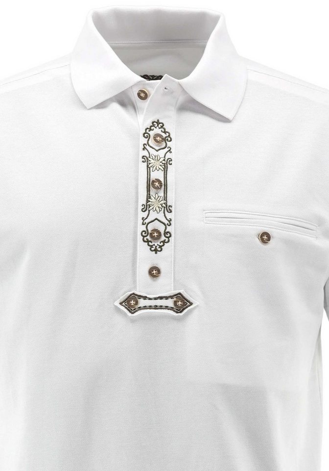 OS Trachten Poloshirt Grasko Regular Fit, Polokragen, Kurzarm, Druck "Hirschgeweih", Kontrast – Bild 3 von 5