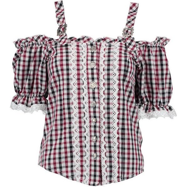 OS Trachten Trachtenbluse Batoya Tailliert, Träger mit Schnallen, 1/2-Arm, Puffärmel, Spitze, Rüschen