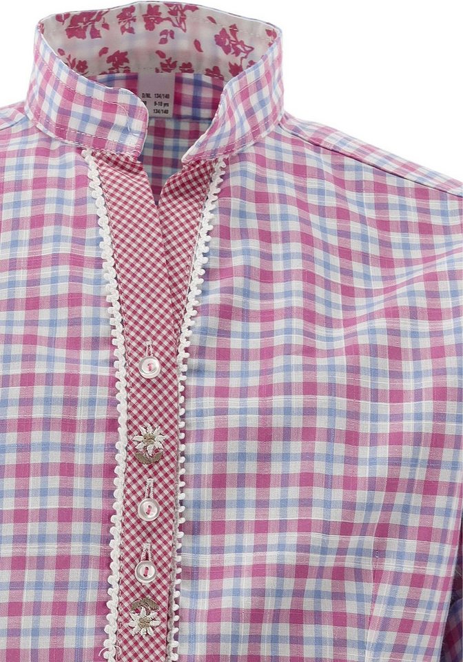 OS Trachten Trachtenbluse Xadora Regular Fit, Krempelarm, Stehkragen, Stickerei, Kontrast, Mädchenbluse – Bild 3 von 3