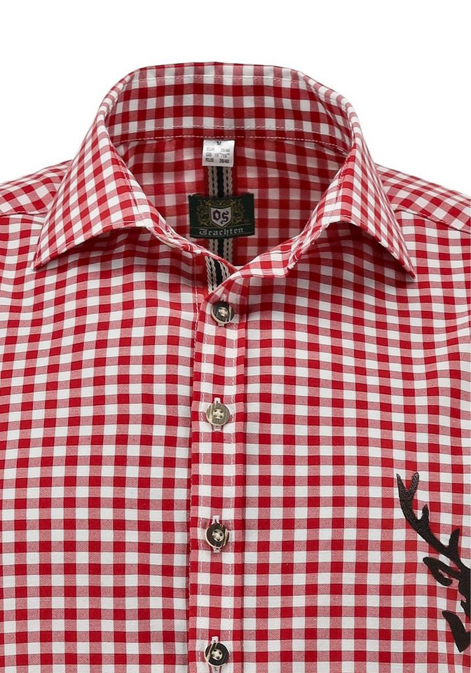 OS Trachten Trachtenhemd Lamenta Slim Fit, Haifischkragen, 1/1-Arm, Hirschdruck auf der Brust, Zierband – Bild 3 von 4