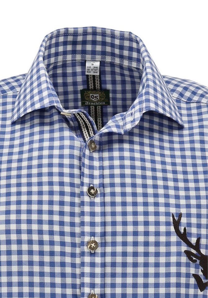 OS Trachten Trachtenhemd Lamenta Slim Fit, Haifischkragen, 1/1-Arm, Hirschdruck auf der Brust, Zierband – Bild 3 von 4