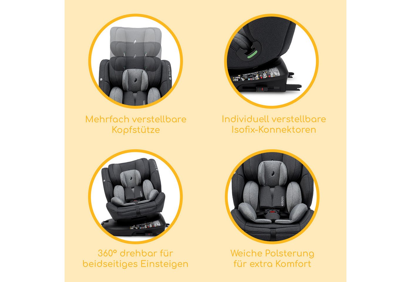 Osann Autokindersitz Eno360 2, Reboarder 360 Grad drehbar, Kindersitz ab 1 Jahr mit Isofix, ab: Geburt, bis: 12 Jahre, ab: 40 cm, bis: 150 cm, erleichtertes Ans – Bild 2 von 5