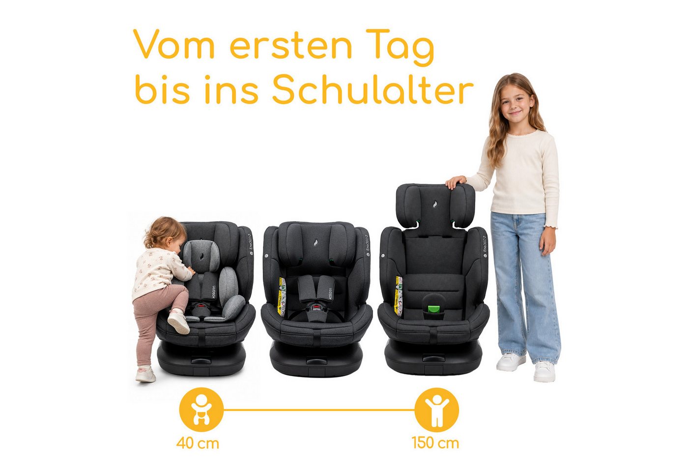Osann Autokindersitz Eno360 2, Reboarder 360 Grad drehbar, Kindersitz ab 1 Jahr mit Isofix, ab: Geburt, bis: 12 Jahre, ab: 40 cm, bis: 150 cm, erleichtertes Ans – Bild 3 von 5