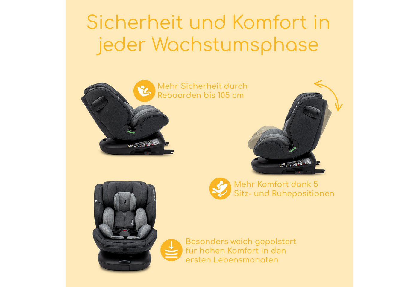 Osann Autokindersitz Eno360 2, Reboarder 360 Grad drehbar, Kindersitz ab 1 Jahr mit Isofix, ab: Geburt, bis: 12 Jahre, ab: 40 cm, bis: 150 cm, erleichtertes Ans – Bild 4 von 5
