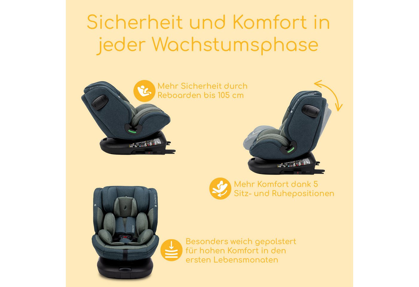 Osann Autokindersitz Eno360 2, Reboarder 360 Grad drehbar, Kindersitz ab 1 Jahr mit Isofix, ab: Geburt, bis: 12 Jahre, ab: 40 cm, bis: 150 cm, erleichtertes Ans – Bild 4 von 5