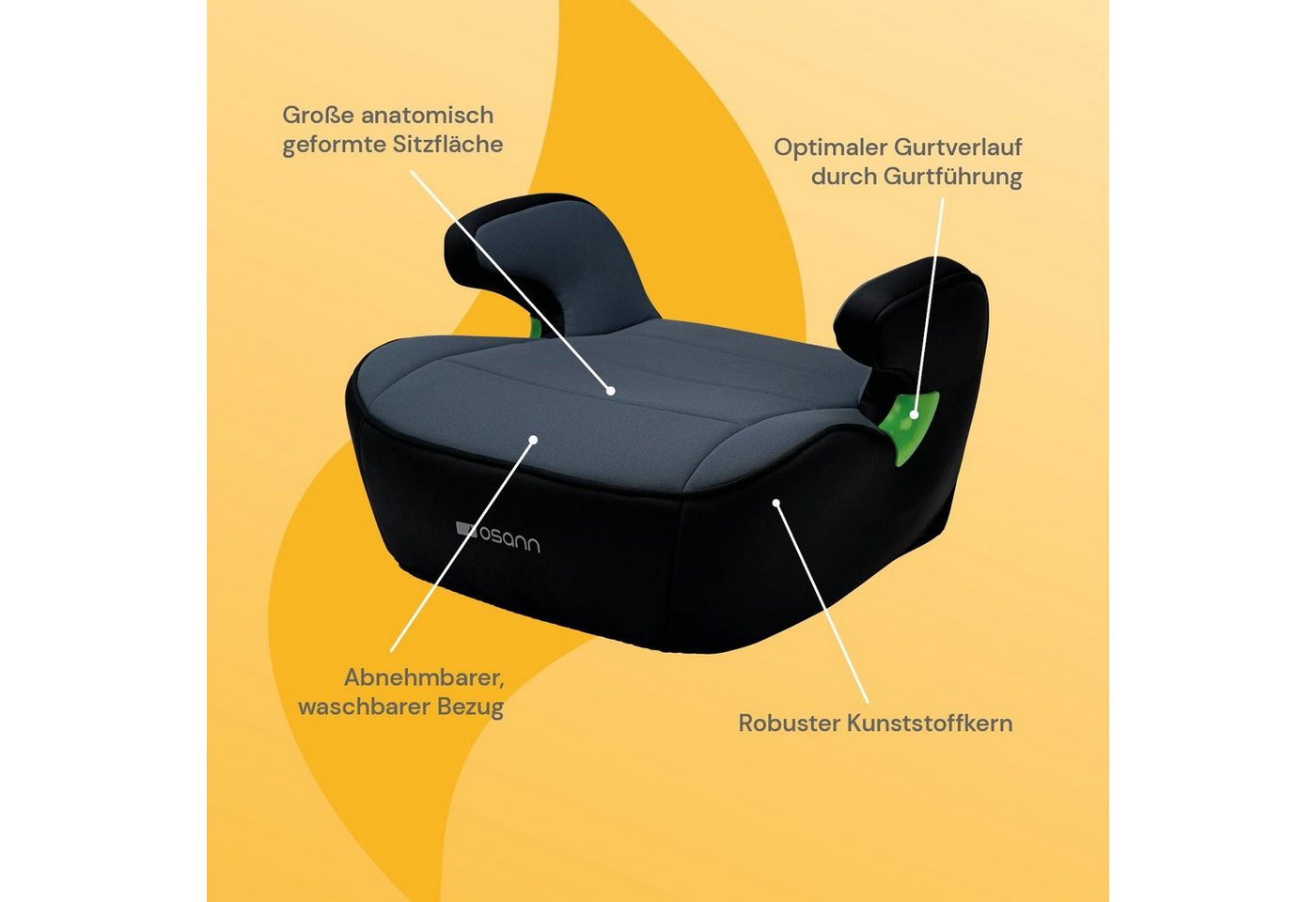 Osann Kindersitzerhöhung Junior, Sitzerhöhung Kinder Auto, ab: 7 Jahren, bis: 12 Jahre, ab: 126 cm, bis: 150 cm, Kindersitzerhöhung ohne Isofix, weich gepolster – Bild 3 von 5