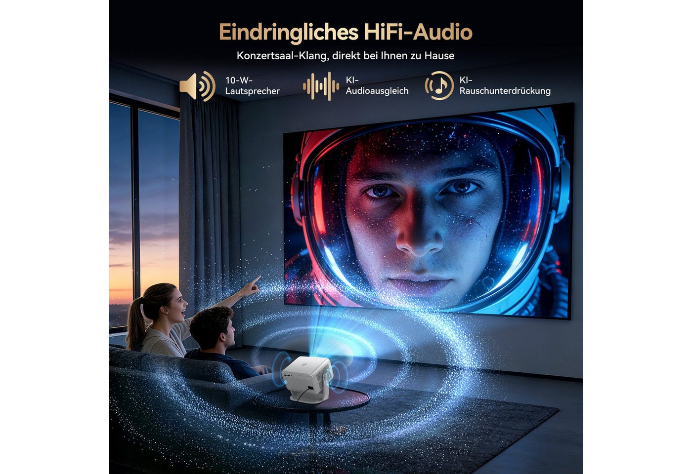 OSCAL 2026 Native 1080P Beamer 4K, Autofokus & Sprachsteuerung Heimprojektor Beamer (30000 lm, 1500:1, 1920 x 1080 px, 30000 lm, < 34db, Android 13, 3840x2160 p – Bild 3 von 5