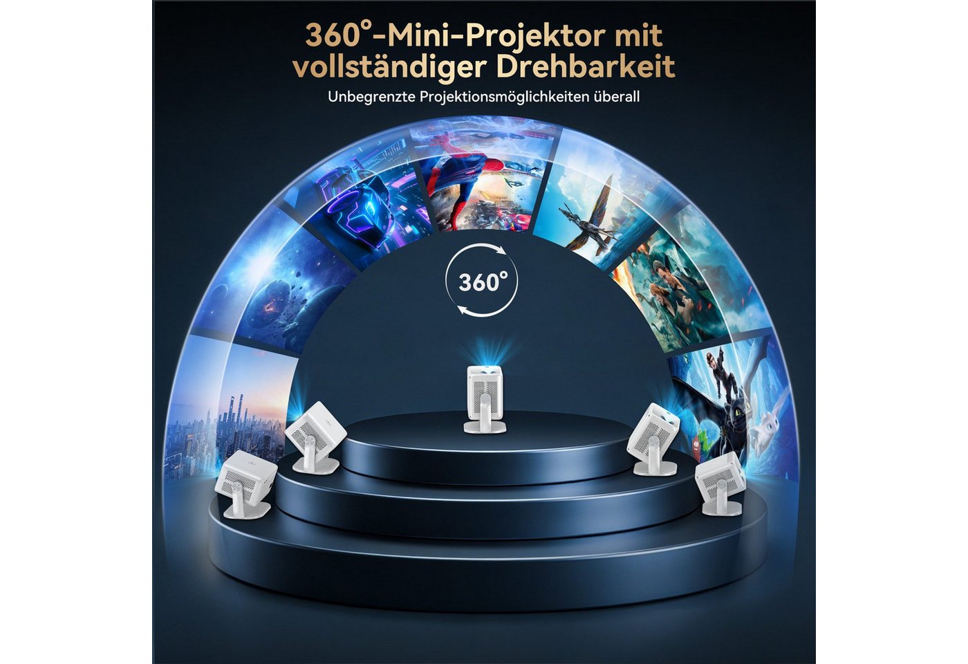 OSCAL 2026 Native 1080P Beamer 4K, Autofokus & Sprachsteuerung Heimprojektor Beamer (30000 lm, 1500:1, 1920 x 1080 px, 30000 lm, < 34db, Android 13, 3840x2160 p – Bild 4 von 5