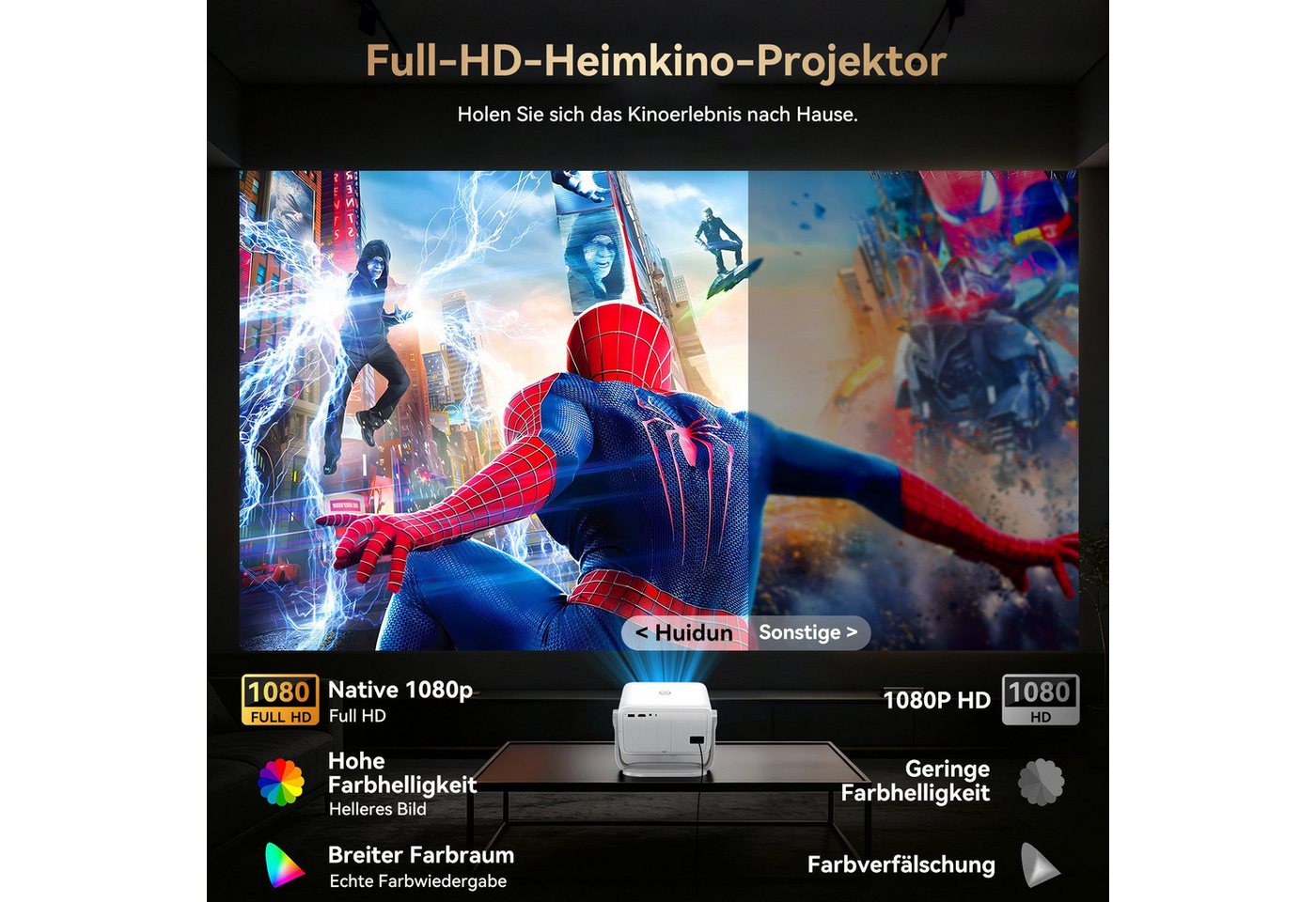 OSCAL 2026 Native 1080P Beamer 4K, Autofokus & Sprachsteuerung Heimprojektor Beamer (30000 lm, 1500:1, 1920 x 1080 px, 30000 lm, < 34db, Android 13, 3840x2160 p – Bild 5 von 5