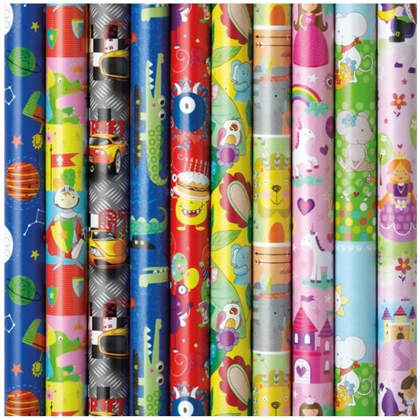 Osma Geschenkpapier 10 Rollen Kinder Geschenkpapier Mix aus verschiedenen Modellen, (10St)