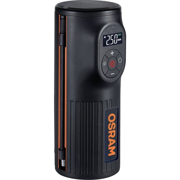 Osram Kompressor Kompakte wiederaufladbare Reifenpumpe, Aufbewahrungs-Box/-Tasche, Digitales Display, mit Arbeitslampe