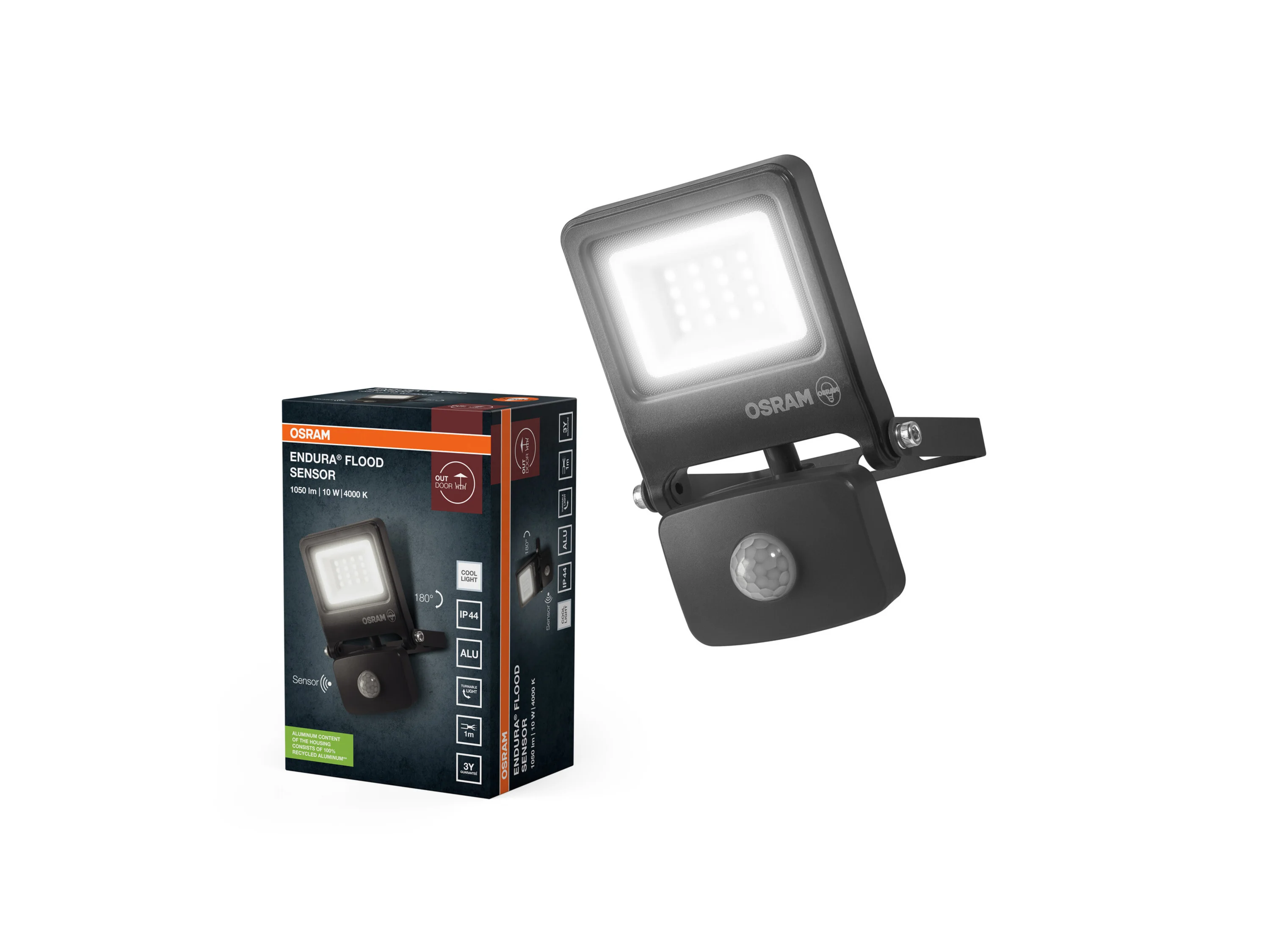 OSRAM LED-Außenstrahler »Endura Flood Sensor«, mit Bewegungsmelder (840 DG / 10 W, Dunkelgrau) – Bild 3 von 4