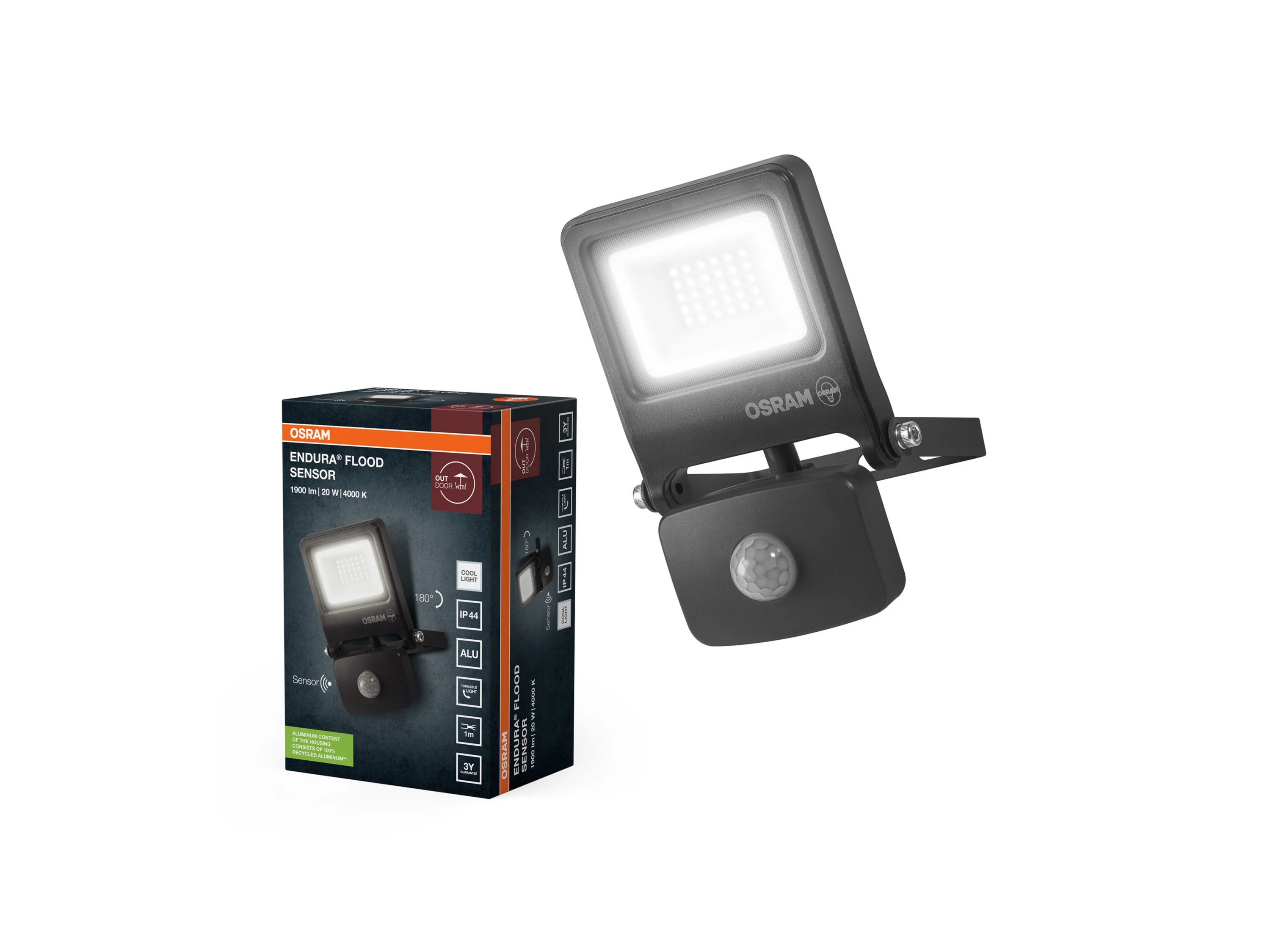 OSRAM LED-Außenstrahler »Endura Flood Sensor«, mit Bewegungsmelder (840 DG / 20 W, Dunkelgrau) – Bild 3 von 4