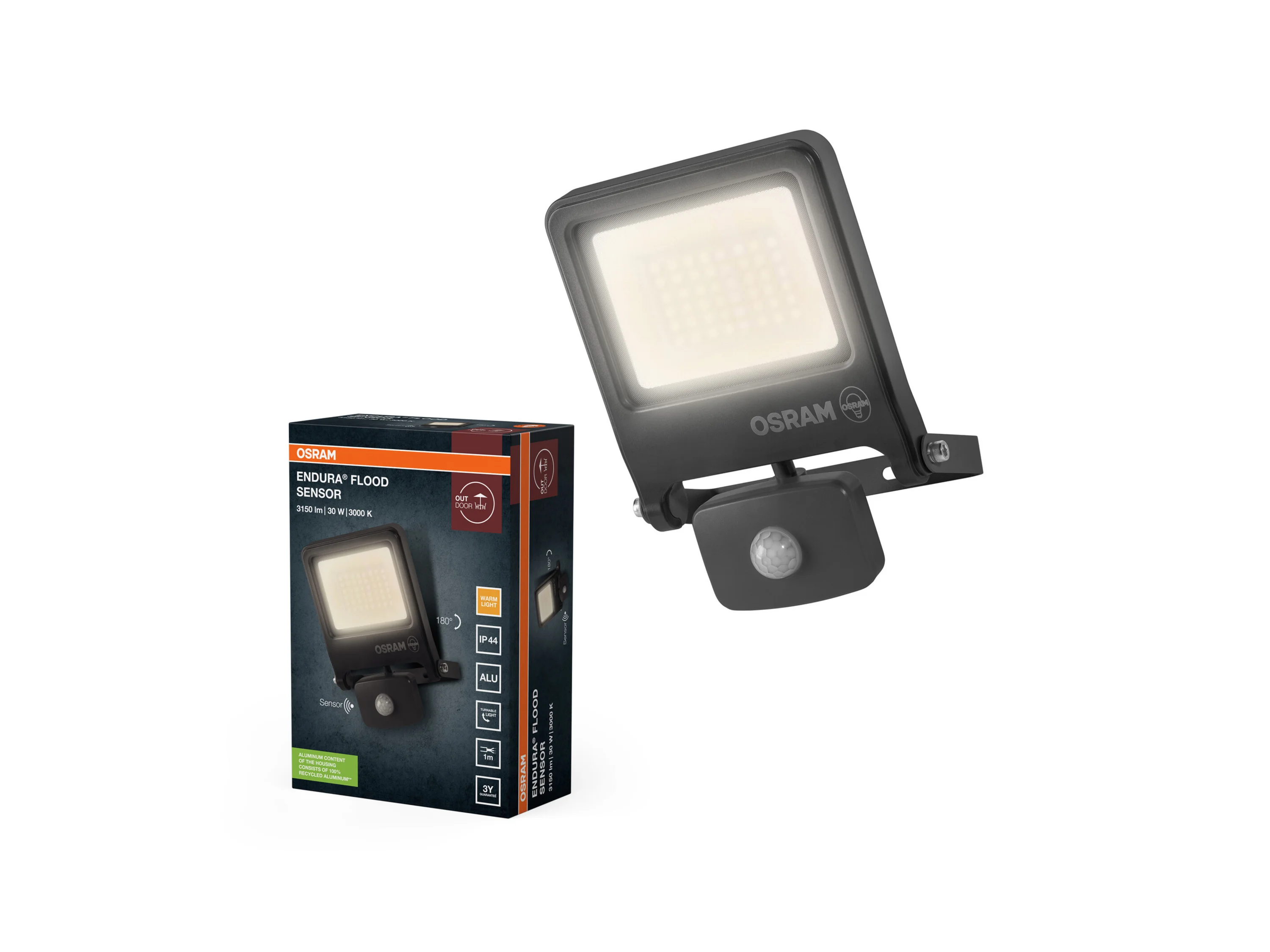 OSRAM LED-Außenstrahler »Endura Flood Sensor«, mit Bewegungsmelder (830 DG / 30 W, Dunkelgrau) – Bild 4 von 4