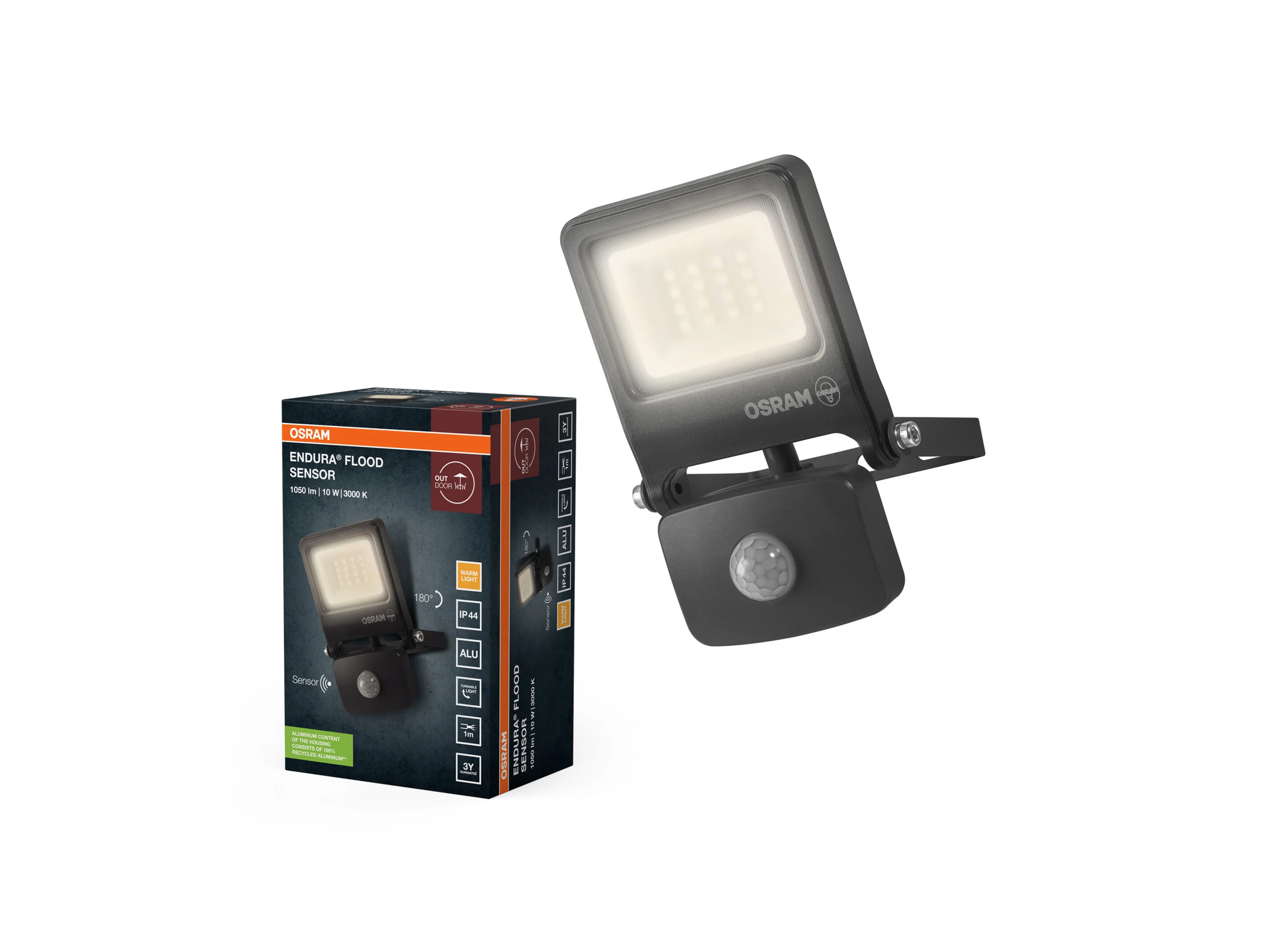 OSRAM LED-Außenstrahler »Endura Flood Sensor«, mit Bewegungsmelder (830 DG / 10 W, Dunkelgrau) – Bild 3 von 4