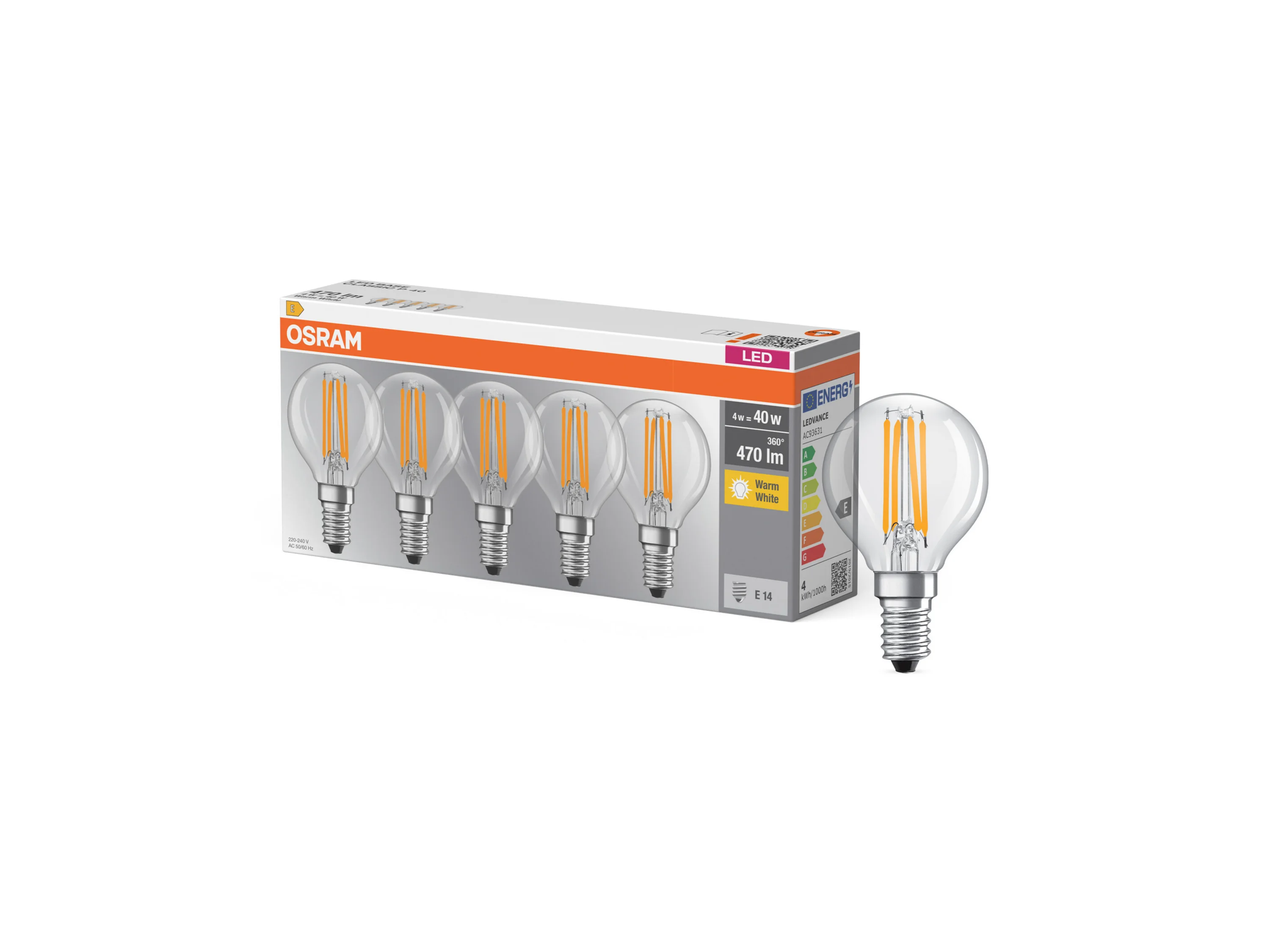 OSRAM LED-Leuchtmittel »Base Classic«, 5 Stück (CLP40, E14, 470lm, 2700 K, Klar) – Bild 3 von 3