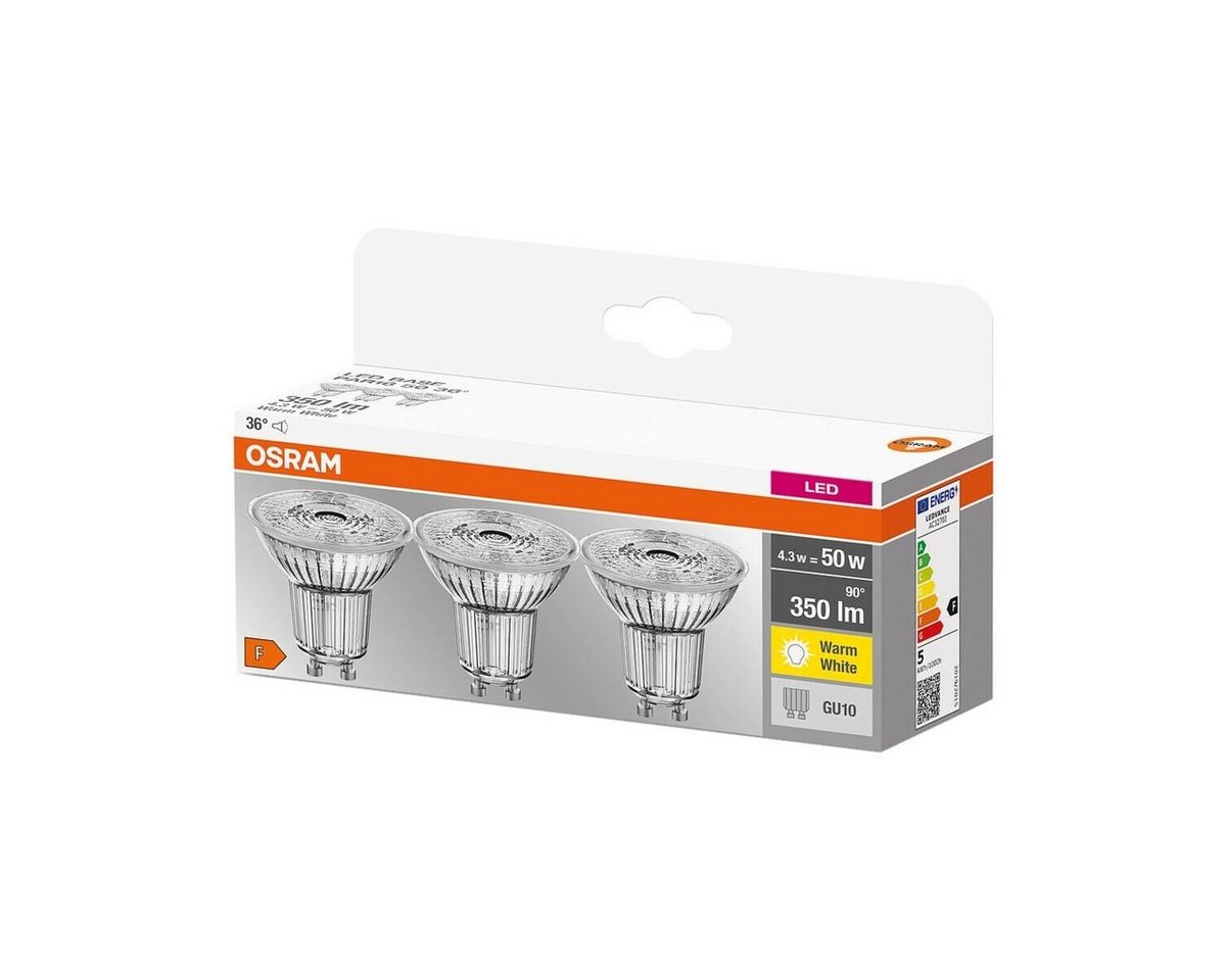 Osram LED-Leuchtmittel Base Par16, GU10, 3 St., Warm White, mit Retrofit-Stecksockel, 4,3 W – Bild 3 von 4
