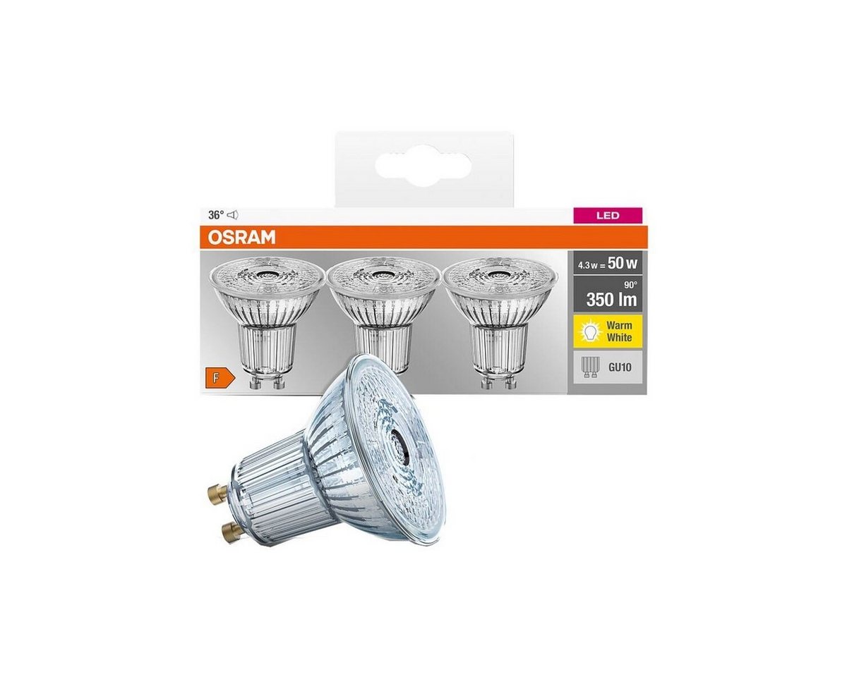 Osram LED-Leuchtmittel Base Par16, GU10, 3 St., Warm White, mit Retrofit-Stecksockel, 4,3 W – Bild 4 von 4