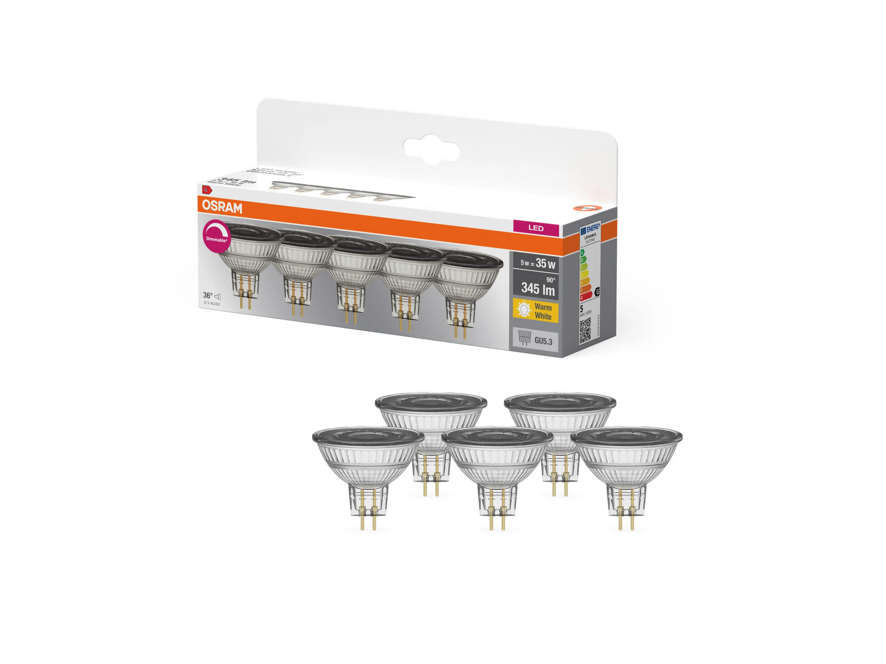OSRAM LED-Leuchtmittel »Base Spot«, 5 Stück (MR16, GU5.3, dim, 2700K, Klar) – Bild 3 von 3