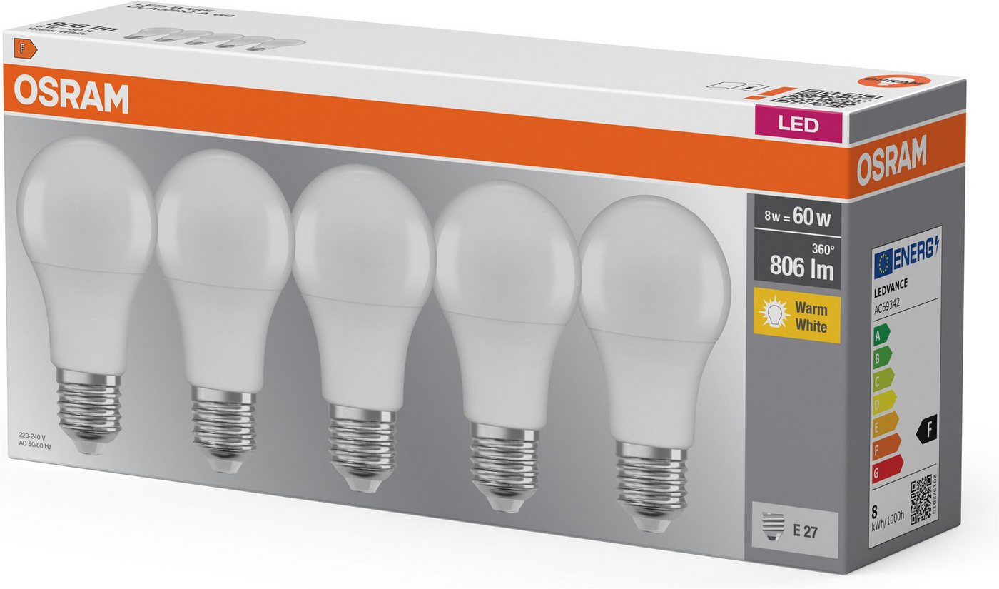 Osram LED-Leuchtmittel LED-Lampe Classic, E27, 5 St., Warmweiß – Bild 3 von 3